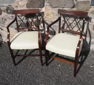Pair Georgian Sheraton Mahogany Arm Chairs