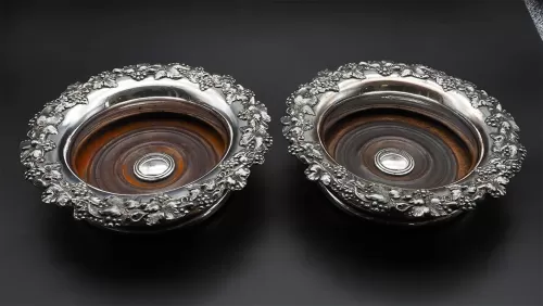 Pair Victorian Silver Plated Decanter Coasters