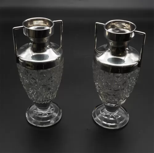 Pair Victorian Silver Topped Bud Vases