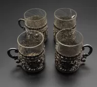 Set of 4 Victorian Miniature Silver Tea Mugs