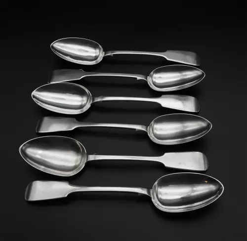 Set of 6 Large Exeter Silver Serving Spoons