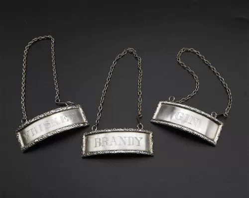 Fine Quality Set of 3 Silver Decanter Labels