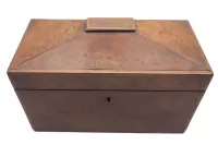 Regency Burr Yew-wood Tea Caddy. Complete